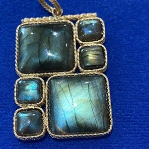 Milor 14k yellow gold Labradorite Blue and Gold pendant with geometric Design